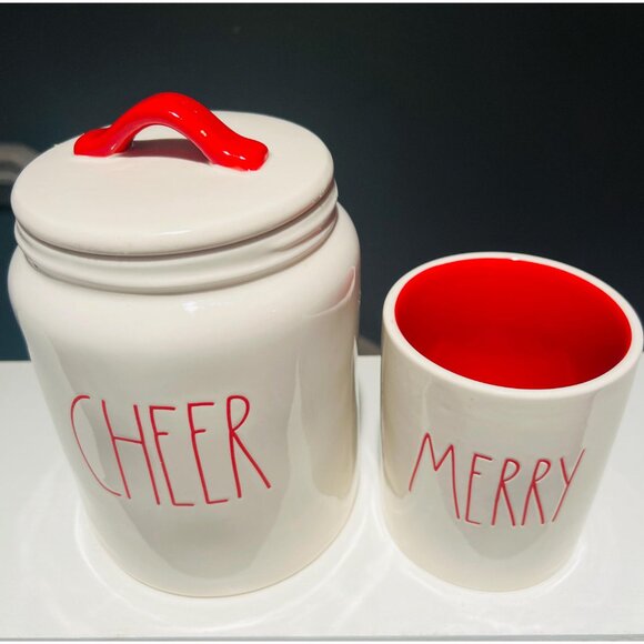 Rae Dunn Christmas Canisters –“CHEER” & “MERRY” Red Holiday Kitchen Decor Bundle - Picture 4 of 9